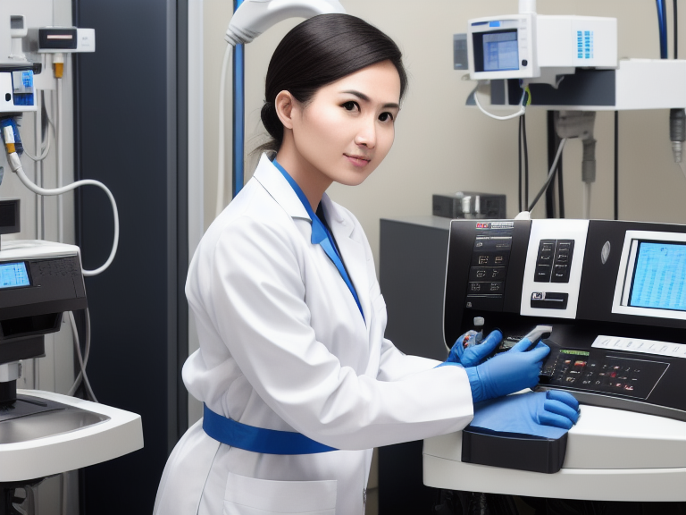 Technician servicing an anesthesia machine in a California hospital