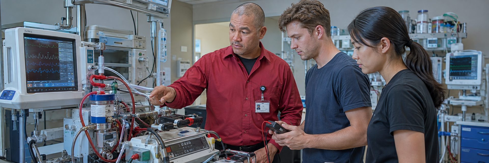 Biomedical equipment repair shop bench calibration with a electrical safety analyzer