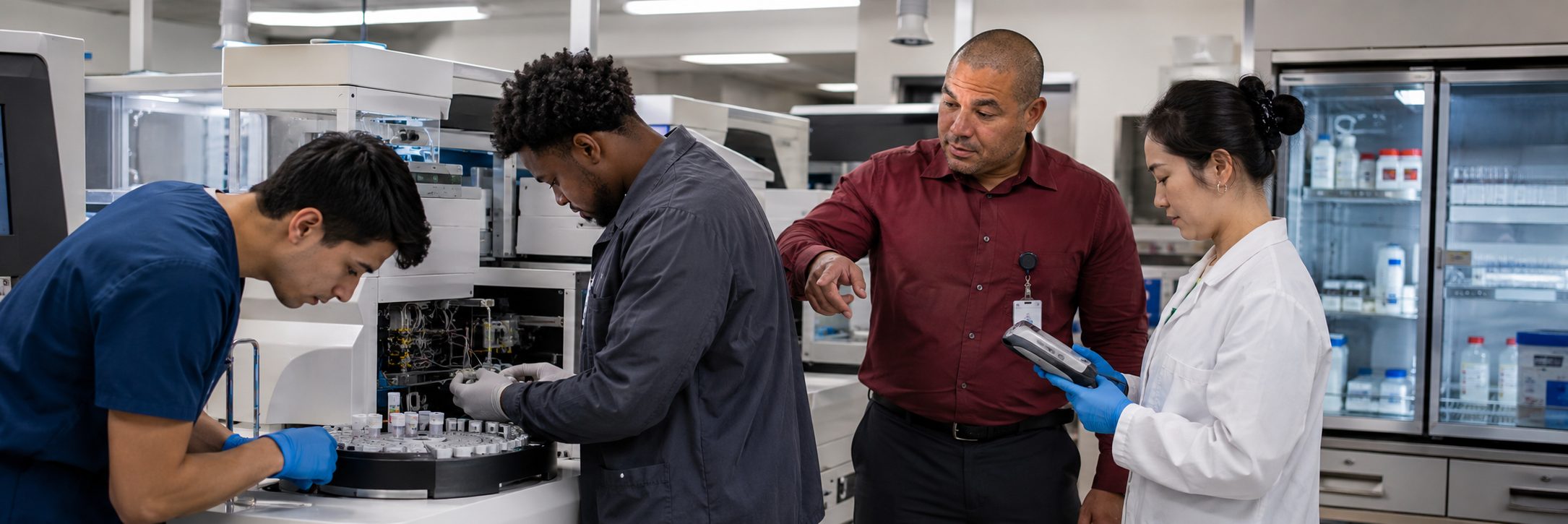Biomedical equipment repair and bench calibration | BiomedRx HTM services Biomedical equipment repair shop bench calibration with an electrical safety analyzer