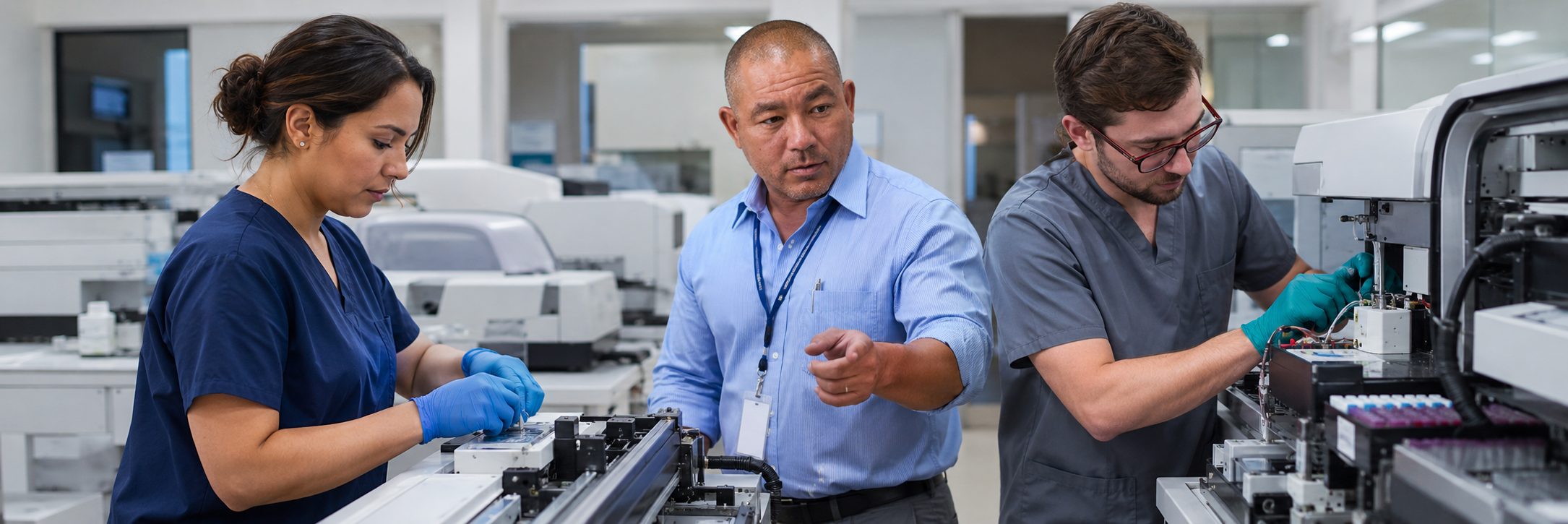 Medical imaging equipment service on a mammography system with test instrumentation