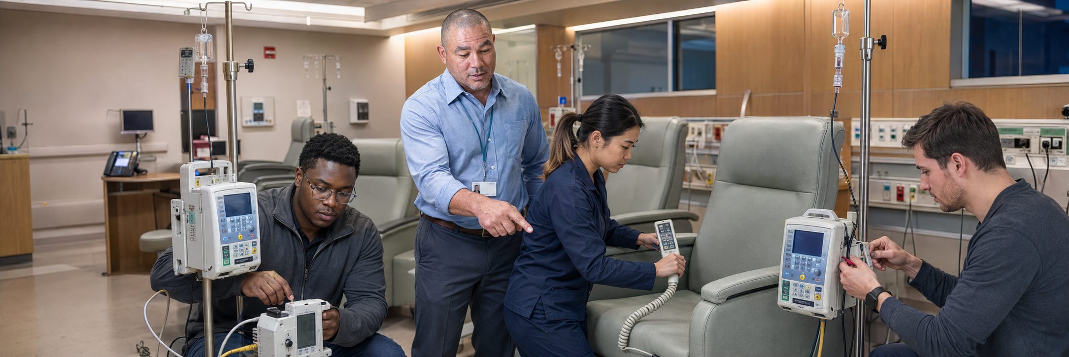 Patient monitor calibration and infusion pump testing in an MRI imaging suite