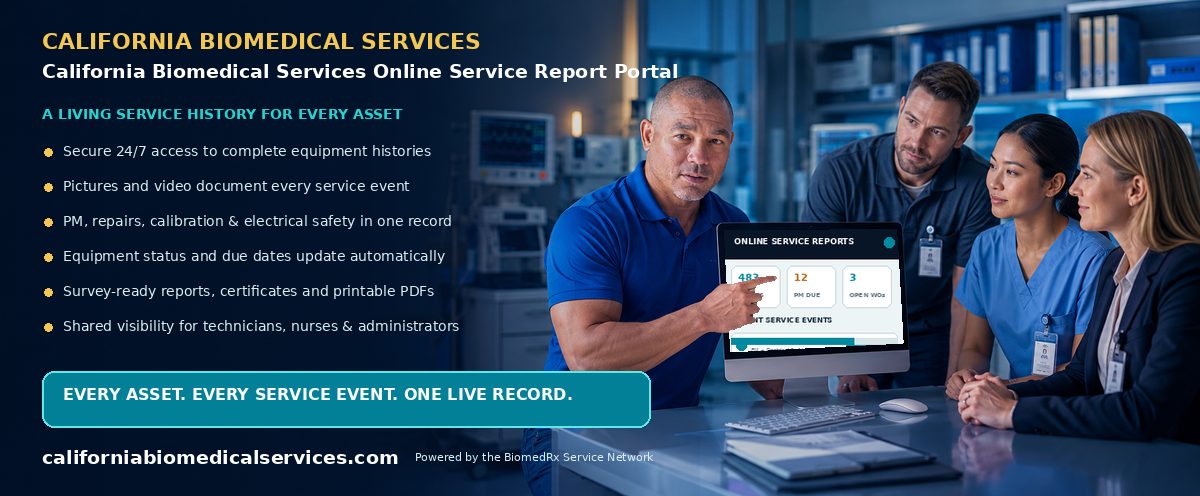 California Biomedical Services Online Service Report Portal — every service event, live in your secure online report portal; view a sample report